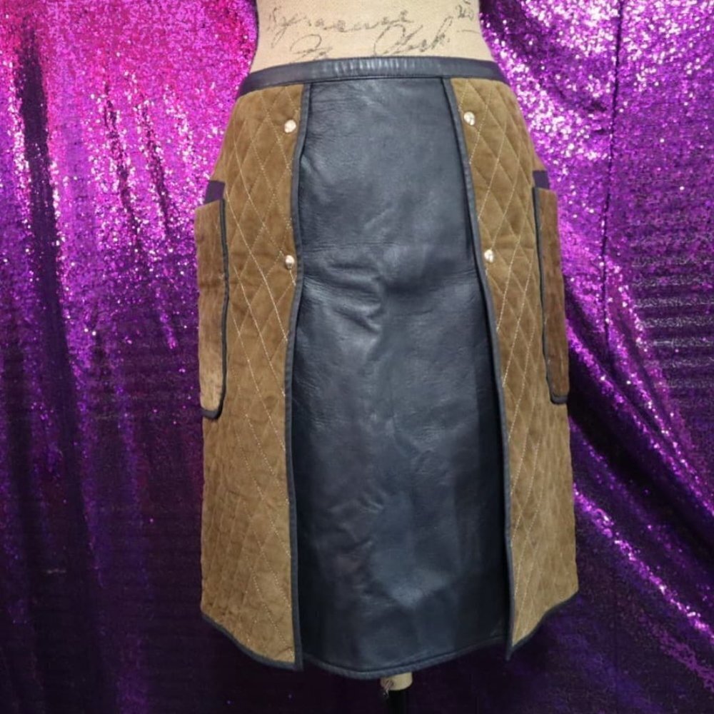 RUNWAY FW2012 Sz 4 Tommy Hilfiger Quilted Leather Skirt Two-Tone Leather Autumn - Picture 7 of 16